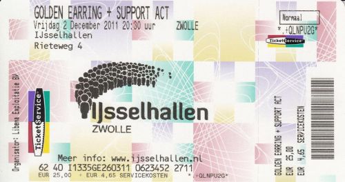 Golden Earring show ticket Zwolle - IJsselhallen December 02, 2011